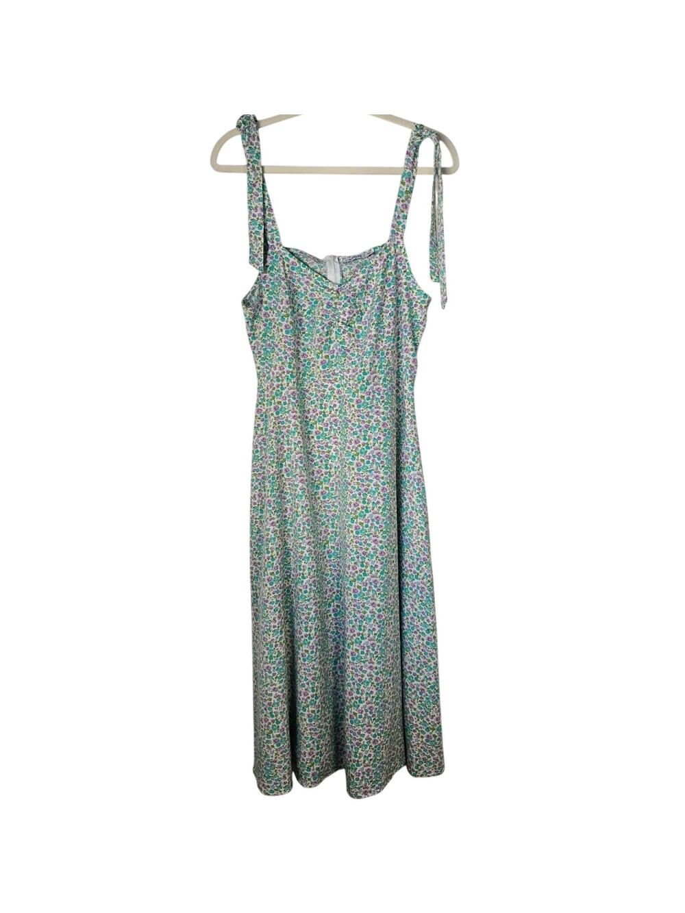 Coquette Floral French Inspired Sweetheart Midi Dress Tie Straps Ditsy A‑Line M